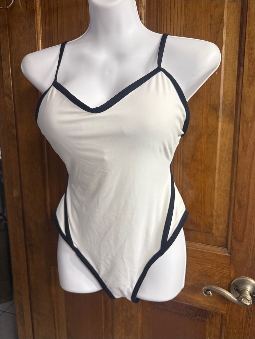 Shade & Shore White One-Piece Swimsuit with Black Trim